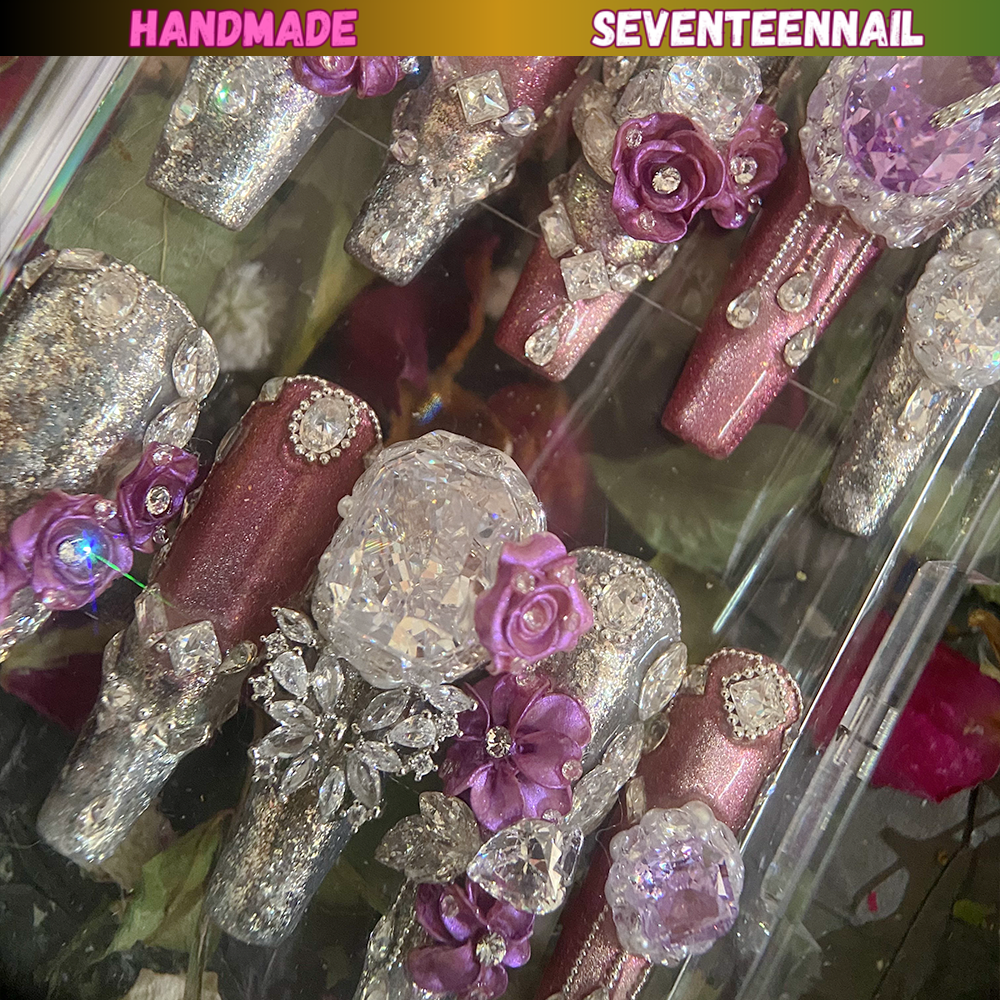 Imperial Rose Amethyst Crystal Couture Press On Nails