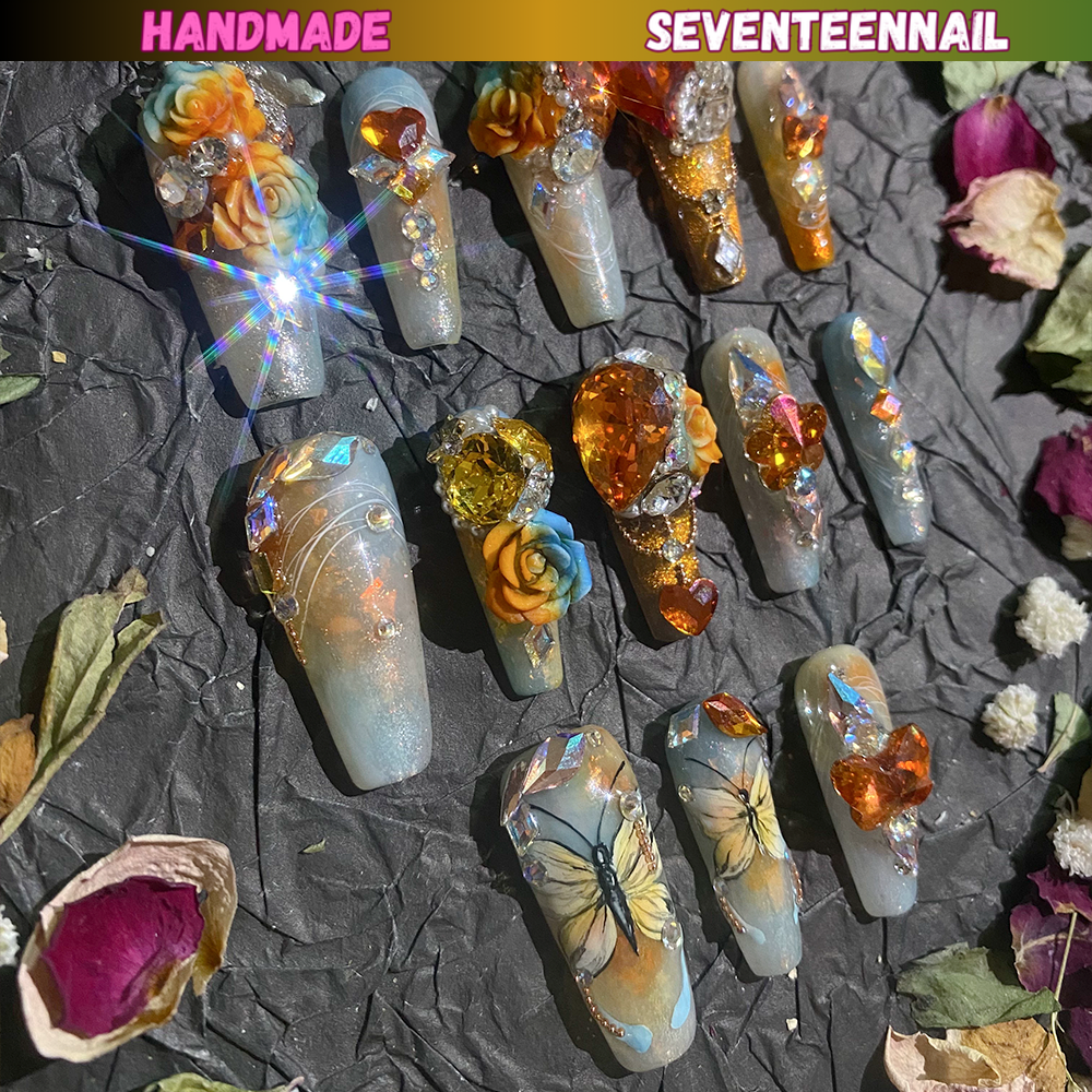 Enchanted Garden Crystal Bloom Press On Nails