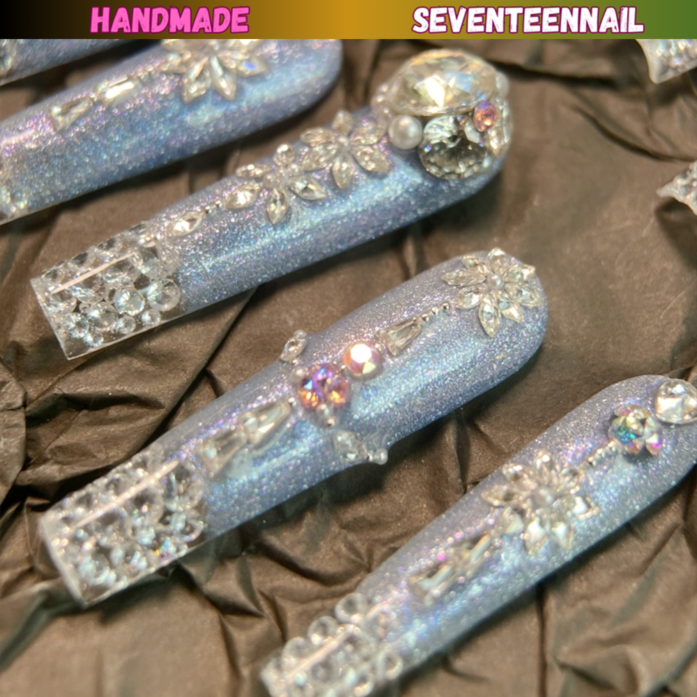 Sky Garden Cool Tone Crystal Nails