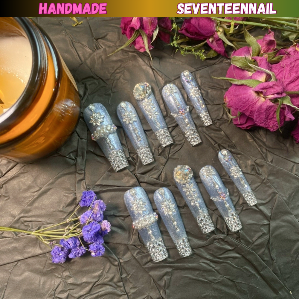 Sky Garden Cool Tone Crystal Nails