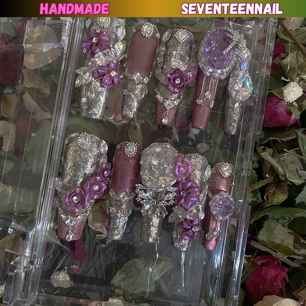 Imperial Rose Amethyst Crystal Couture Press On Nails
