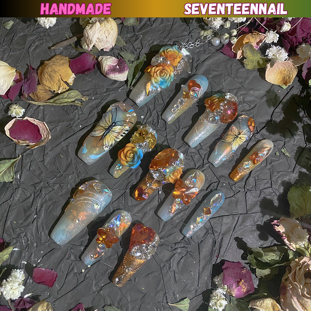 Enchanted Garden Crystal Bloom Press On Nails