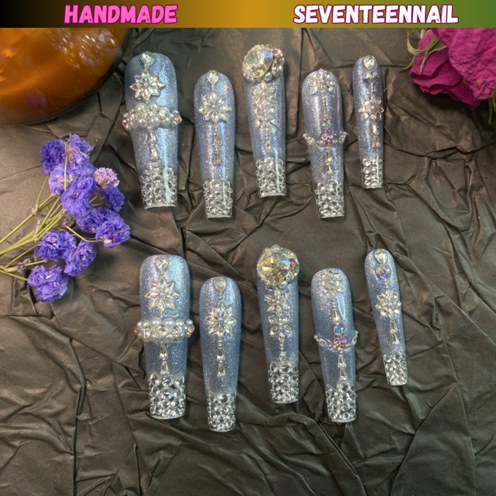 Sky Garden Cool Tone Crystal Nails