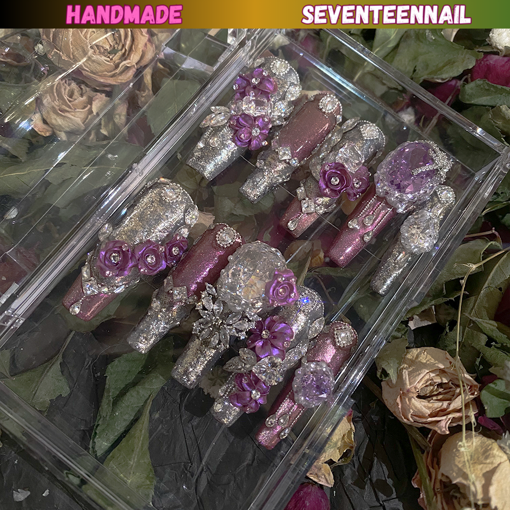 Imperial Rose Amethyst Crystal Couture Press On Nails