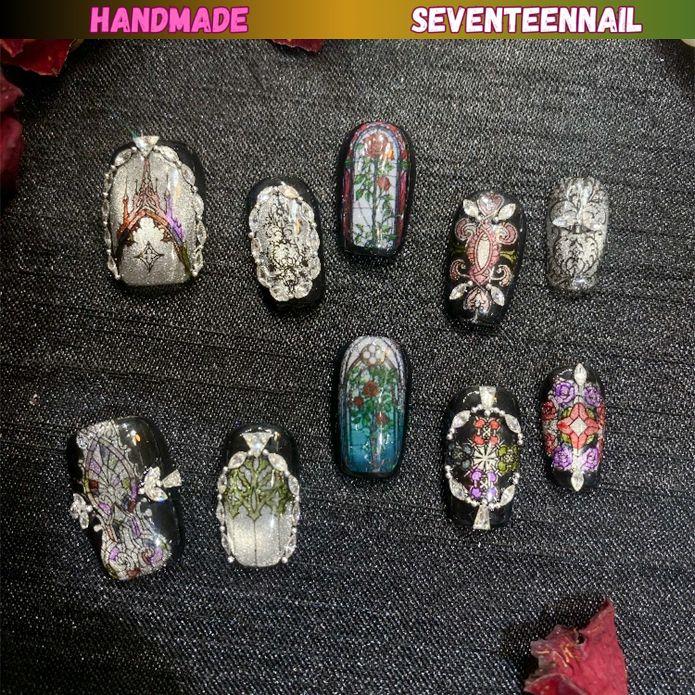 Gothic Elegance Stained Glass Press On Nails
