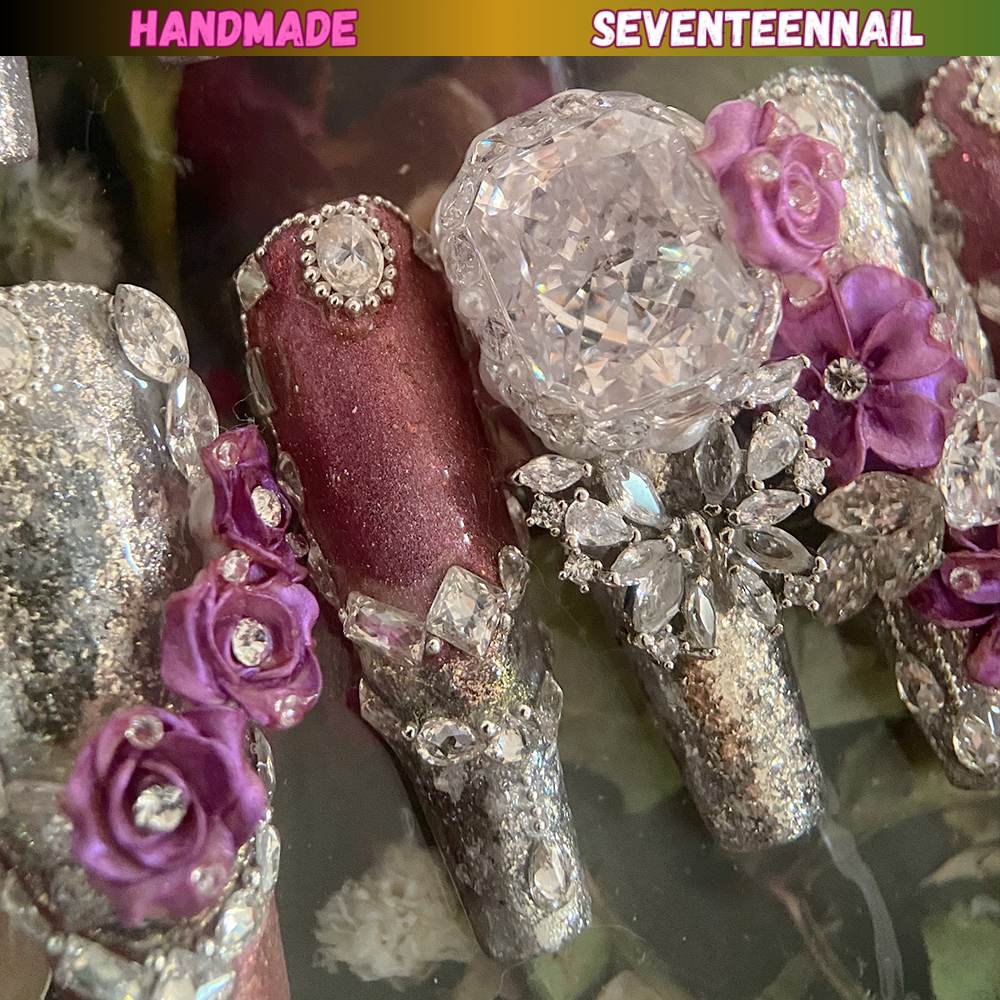 Imperial Rose Amethyst Crystal Couture Press On Nails
