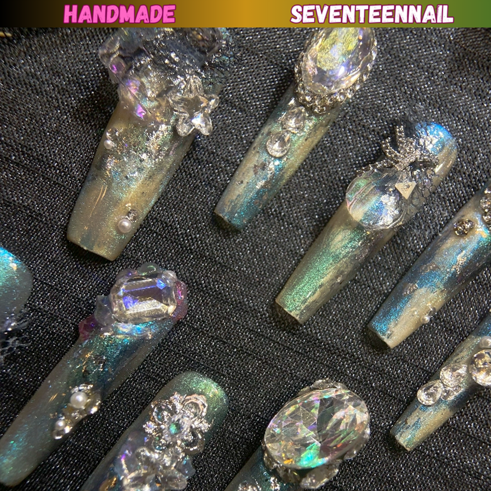 Aurora Ice Blue Crystal Elegance Press On Nails