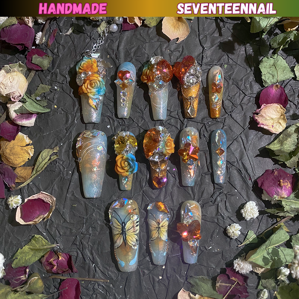 Enchanted Garden Crystal Bloom Press On Nails