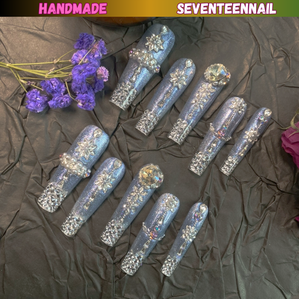 Sky Garden Cool Tone Crystal Nails