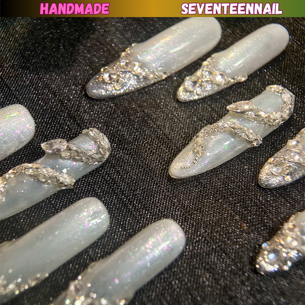Luxury White Glitter Press On Nails