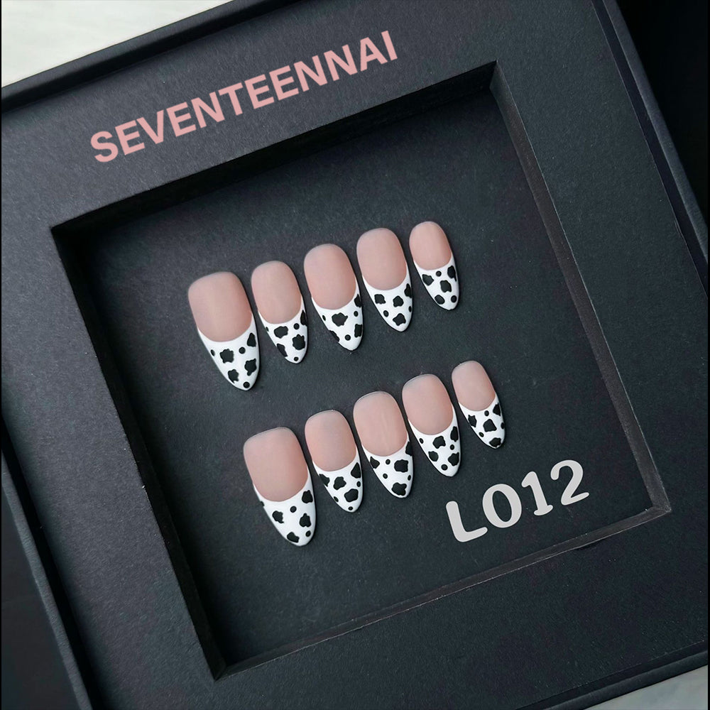 Cow Print French Tip-Handmade Nails