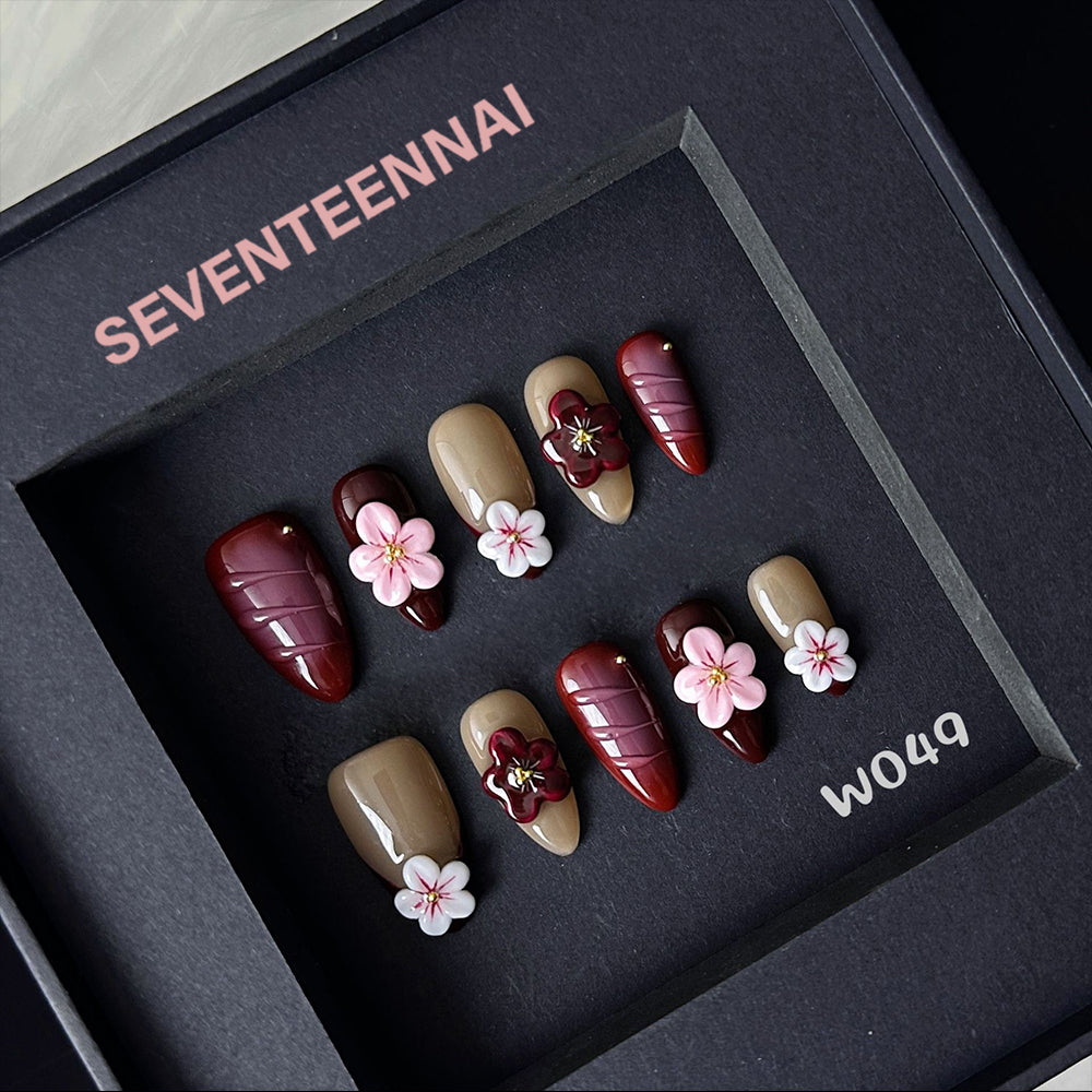 Crimson Bloom-Handmade Nails